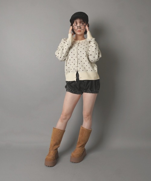 SPINNS（スピンズ）の「ドット柄カーディガン/韓国ガーリー（カーディガン/ボレロ・レディース・ネイビー/グレー/ブラウン/アイボリー/ピンク・ONESIZE）」の6枚目の写真