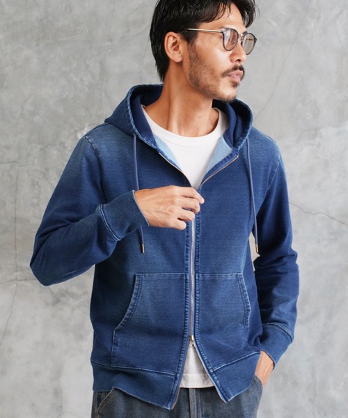 JIGGYS SHOP(ジギーズショップ)の「スウェット デニム ジップパーカー(パーカー)」|インディゴブルー