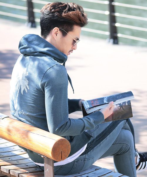 jiggys shop（ジギーズショップ）の「スウェット デニム ジップ パーカー（パーカー・メンズ・ブラック/グレー/インディゴブルー/ライトブルー/ブルー/ブルー系その他3/ブルー系その他/ブルー系その他2/ブラック系その他/ブラック系その他2/ブルー系その他4/ブルー系その他5/ブルー系その他6・SMALL/MEDIUM/LARGE/X-LARGE/XX-LARGE）」の10枚目の写真