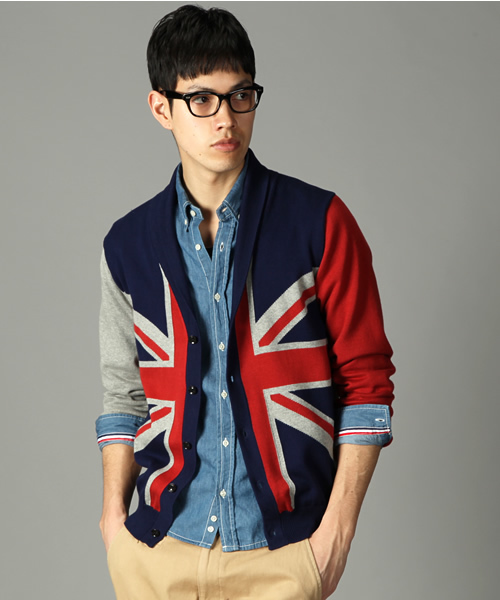 RATTLE TRAP（ラトルトラップ）の「≪スマート4月号 P46掲載≫山本裕典さん着用【LONSDALE別注】ユニオンジャックショールカラーカーディガン（カーディガン/ボレロ・メンズ・ネイビー/トリコロール・MEDIUM/LARGE/LL）」の6枚目の写真