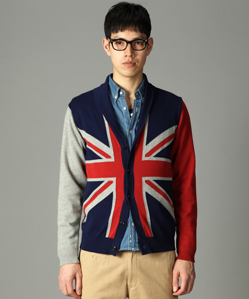 RATTLE TRAP（ラトルトラップ）の「≪スマート4月号 P46掲載≫山本裕典さん着用【LONSDALE別注】ユニオンジャックショールカラーカーディガン（カーディガン/ボレロ・メンズ・ネイビー/トリコロール・MEDIUM/LARGE/LL）」の7枚目の写真