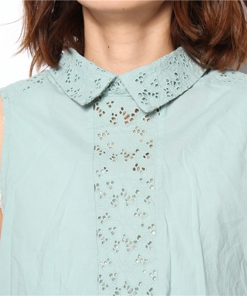 Kastane（カスタネ）の「【Kastane】刺繍ノースリーブBL（シャツ/ブラウス・レディース・ホワイト/ネイビー/グリーン・FREE）」の6枚目の写真