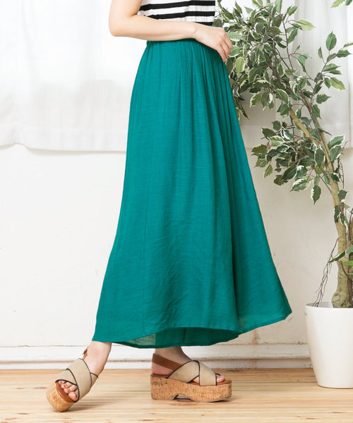 KOBE LETTUCE（コウベレタス）の「リネンタッチ楊柳スカンツ＊ワイドパンツ/ボトムス/レディース/マキシ丈[M2213]神戸レタス（その他パンツ・レディース・グレイッシュベージュ/グリーン系その他/ピンク/イエロー/テラコッタ/カーキ/ネイビー/ブラック・FREE）」の6枚目の写真