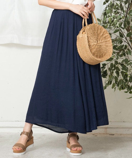 KOBE LETTUCE（コウベレタス）の「リネンタッチ楊柳スカンツ＊ワイドパンツ/ボトムス/レディース/マキシ丈[M2213]神戸レタス（その他パンツ・レディース・グレイッシュベージュ/グリーン系その他/ピンク/イエロー/テラコッタ/カーキ/ネイビー/ブラック・FREE）」の7枚目の写真