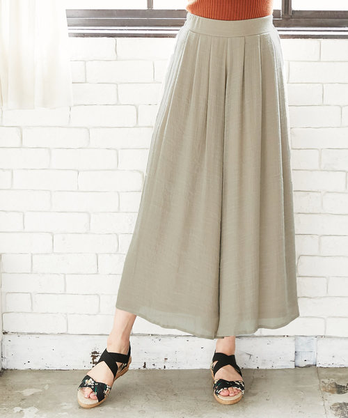 KOBE LETTUCE（コウベレタス）の「リネンタッチ楊柳スカンツ＊ワイドパンツ/ボトムス/レディース/マキシ丈[M2213]神戸レタス（その他パンツ・レディース・グレイッシュベージュ/グリーン系その他/ピンク/イエロー/テラコッタ/カーキ/ネイビー/ブラック・FREE）」の4枚目の写真