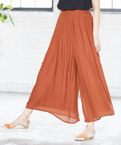 KOBE LETTUCE（コウベレタス）の「リネンタッチ楊柳スカンツ＊ワイドパンツ/ボトムス/レディース/マキシ丈[M2213]神戸レタス（その他パンツ・レディース・グレイッシュベージュ/グリーン系その他/ピンク/イエロー/テラコッタ/カーキ/ネイビー/ブラック・FREE）」の3枚目の写真