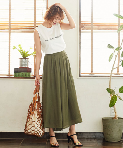 KOBE LETTUCE（コウベレタス）の「リネンタッチ楊柳スカンツ＊ワイドパンツ/ボトムス/レディース/マキシ丈[M2213]神戸レタス（その他パンツ・レディース・グレイッシュベージュ/グリーン系その他/ピンク/イエロー/テラコッタ/カーキ/ネイビー/ブラック・FREE）」の15枚目の写真