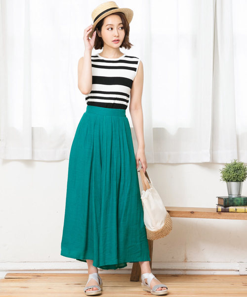 KOBE LETTUCE（コウベレタス）の「リネンタッチ楊柳スカンツ＊ワイドパンツ/ボトムス/レディース/マキシ丈[M2213]神戸レタス（その他パンツ・レディース・グレイッシュベージュ/グリーン系その他/ピンク/イエロー/テラコッタ/カーキ/ネイビー/ブラック・FREE）」の16枚目の写真