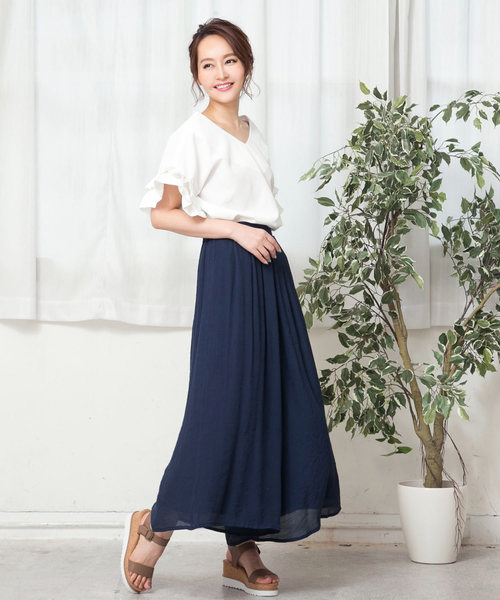 KOBE LETTUCE（コウベレタス）の「リネンタッチ楊柳スカンツ＊ワイドパンツ/ボトムス/レディース/マキシ丈[M2213]神戸レタス（その他パンツ・レディース・グレイッシュベージュ/グリーン系その他/ピンク/イエロー/テラコッタ/カーキ/ネイビー/ブラック・FREE）」の17枚目の写真