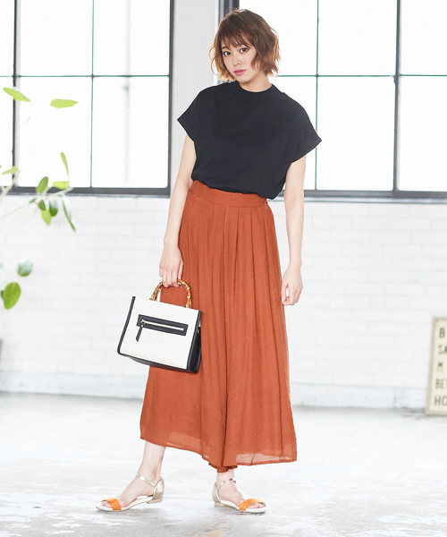 KOBE LETTUCE（コウベレタス）の「リネンタッチ楊柳スカンツ＊ワイドパンツ/ボトムス/レディース/マキシ丈[M2213]神戸レタス（その他パンツ・レディース・グレイッシュベージュ/グリーン系その他/ピンク/イエロー/テラコッタ/カーキ/ネイビー/ブラック・FREE）」の19枚目の写真