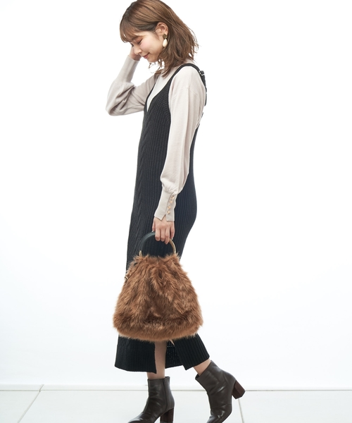 natural couture（ナチュラルクチュール）の「ケーブルニットジャンドレ（ワンピース・レディース・ブラック/ベージュ/アイボリー・FREE）」の17枚目の写真