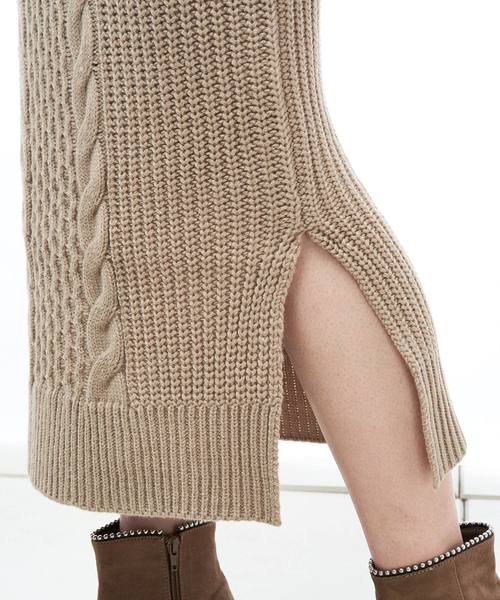 natural couture（ナチュラルクチュール）の「ケーブルニットジャンドレ（ワンピース・レディース・ブラック/ベージュ/アイボリー・FREE）」の11枚目の写真