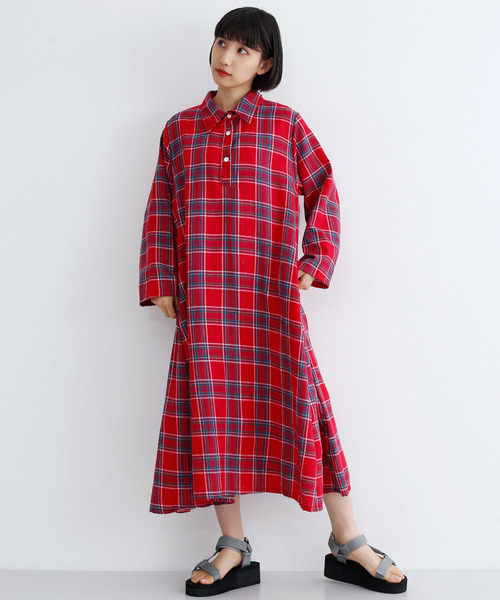 ワンピース ワンピースチェック柄シャツワンピース1736 ワンピース Merlot メルロー のファッション