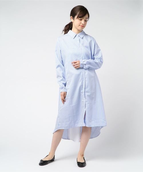 割引超大特価 オックスストライプ前開きロングワンピース 春夏新作