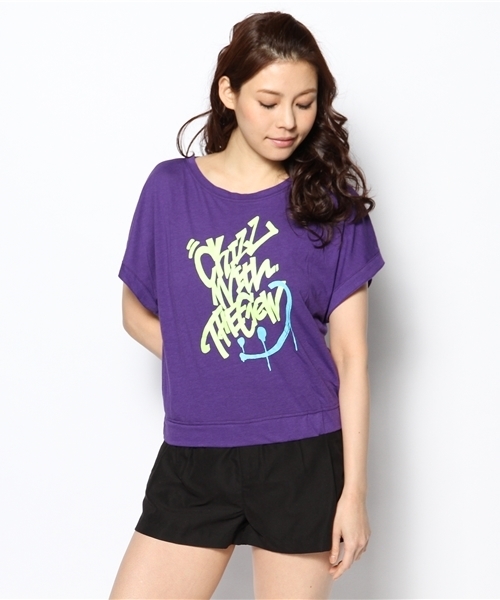 DANCE LB-03(ダンス エルビー・ゼロスリー)の「SMILEドルマンTシャツ(Tシャツ/カットソー・レディース・ホワイト系/ブラック系/スカイブルー系/パープル系・FREE)」の1枚目の写真