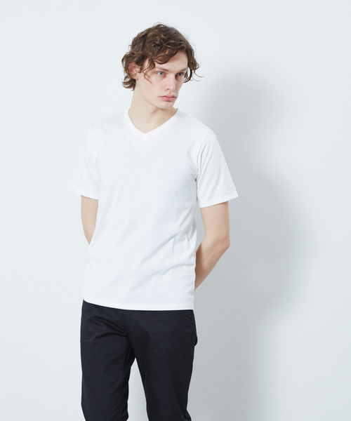 ABAHOUSE GRAY（アバハウスグレイ）の「【展開店舗限定】杢スラブ半袖VネックTシャツ（Tシャツ/カットソー・メンズ・ホワイト/ブラック/ネイビー/グレー/グリーン・46/48/50）」の2枚目の写真