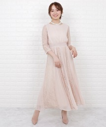レース袖 ロング丈総レース ワンピース･ドレス