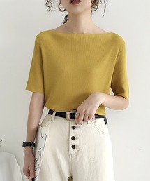 Girly Doll（ガーリードール）の「5分袖サマーリブニットトップス（Tシャツ/カットソー）」