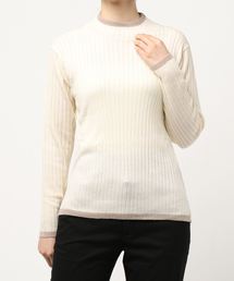 ウール入り配色デザインニットプルオーバー