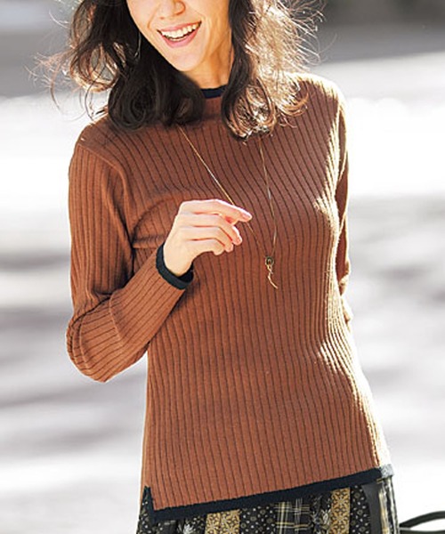 BELLUNA（ベルーナ）の「ウール入り配色デザインニットプルオーバー（ニット/セーター・レディース・ブラック系その他/グリーン系その他/グレー系その他/ブラウン系その他/ホワイト系その他・MEDIUM/LARGE/X-LARGE）」の4枚目の写真