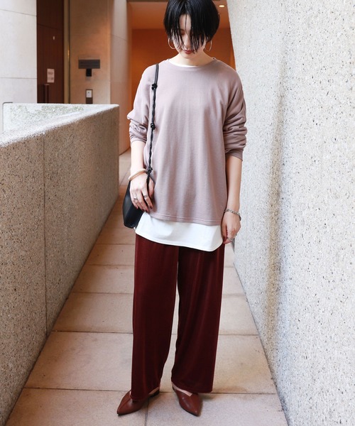 andme(アンドミー)の「コットン長袖オーバーサイズ裾ラウンドTシャツ(Tシャツ/カットソー・レディース・ブラック/オフホワイト/チャコールグレー/グレー系その他・M)」の12枚目の写真