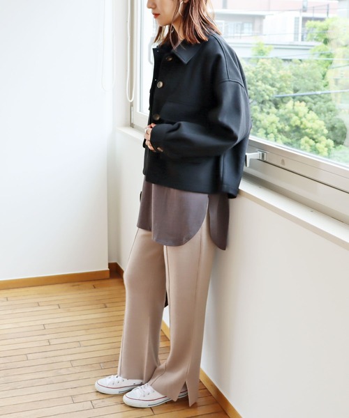 andme(アンドミー)の「コットン長袖オーバーサイズ裾ラウンドTシャツ(Tシャツ/カットソー・レディース・ブラック/オフホワイト/チャコールグレー/グレー系その他・M)」の13枚目の写真