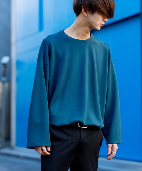 Beno（ビーノ）の「ストレッチR/Tスムース フレアスリーブ ワイドシルエット リラクシング ロンTEE（Tシャツ/カットソー・メンズ・ブラック/サックスブルー/スモークピンク/オフホワイト/ブルーグリーン/ライトベージュ/ラベンダー/テラコッタ・FREE）」の9枚目の写真