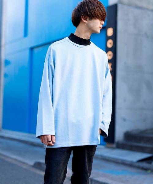 Beno（ビーノ）の「ストレッチR/Tスムース フレアスリーブ ワイドシルエット リラクシング ロンTEE（Tシャツ/カットソー・メンズ・ブラック/サックスブルー/スモークピンク/オフホワイト/ブルーグリーン/ライトベージュ/ラベンダー/テラコッタ・FREE）」の14枚目の写真