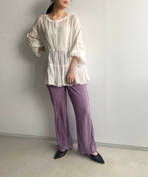 prose verse（プロズヴェール）の「サテンミニプリーツセミフレアパンツ（その他パンツ・レディース・ブラック/パープル/アイボリー/ミント/モカ/グレイッシュベージュ/イエロー・ﾌﾘ-）」の11枚目の写真