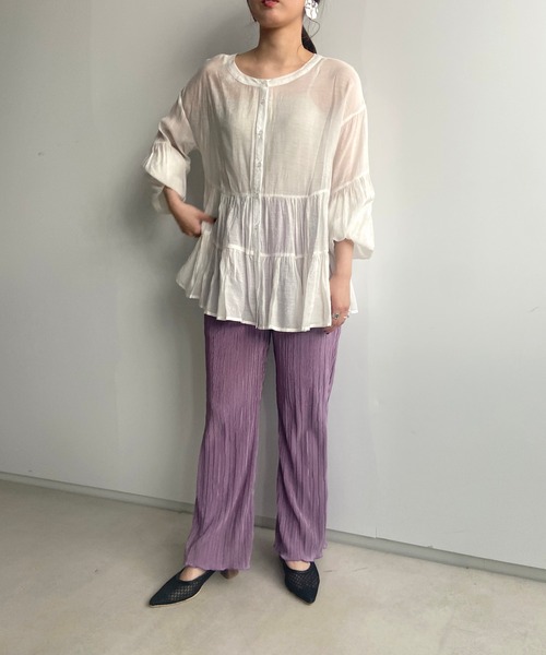 prose verse（プロズヴェール）の「サテンミニプリーツセミフレアパンツ（その他パンツ・レディース・ブラック/パープル/アイボリー/ミント/モカ/グレイッシュベージュ/イエロー・ﾌﾘ-）」の20枚目の写真