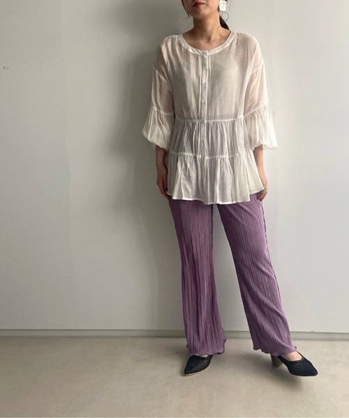 prose verse（プロズヴェール）の「サテンミニプリーツセミフレアパンツ（その他パンツ・レディース・ブラック/パープル/アイボリー/ミント/モカ/グレイッシュベージュ/イエロー・ﾌﾘ-）」の22枚目の写真