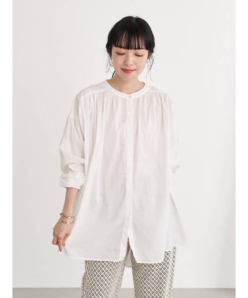 earth music&ecology（アースミュージックアンドエコロジー）の「C/Rギャザーブラウス ＊（シャツ/ブラウス・レディース・オフホワイト/ブラウン・FREE）」の19枚目の写真