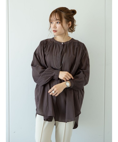 earth music&ecology（アースミュージックアンドエコロジー）の「C/Rギャザーブラウス ＊（シャツ/ブラウス・レディース・オフホワイト/ブラウン・FREE）」の11枚目の写真