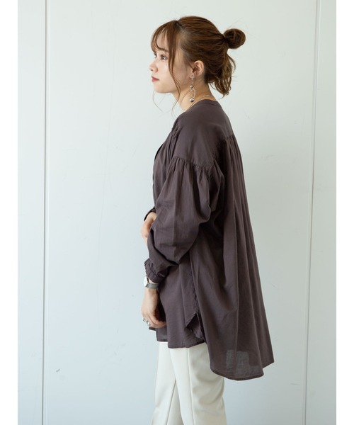 earth music&ecology（アースミュージックアンドエコロジー）の「C/Rギャザーブラウス ＊（シャツ/ブラウス・レディース・オフホワイト/ブラウン・FREE）」の12枚目の写真