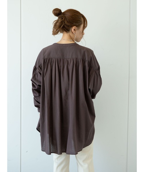 earth music&ecology（アースミュージックアンドエコロジー）の「C/Rギャザーブラウス ＊（シャツ/ブラウス・レディース・オフホワイト/ブラウン・FREE）」の14枚目の写真