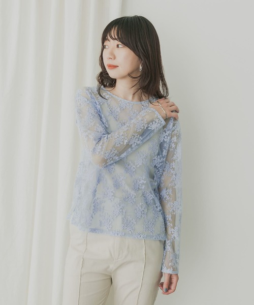 KBF+（ケービーエフプラス）の「KBF+　チュール刺繍プルオーバー（その他トップス・レディース・オフホワイト/ブルー系その他/キャメル・ONE）」の10枚目の写真