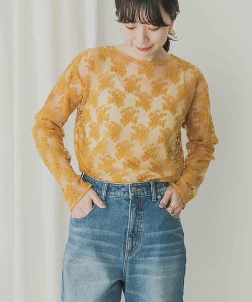 KBF+（ケービーエフプラス）の「KBF+　チュール刺繍プルオーバー（その他トップス・レディース・オフホワイト/ブルー系その他/キャメル・ONE）」の7枚目の写真