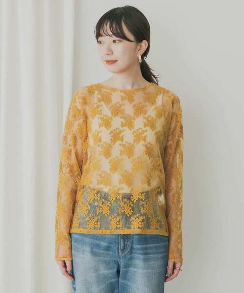 KBF+（ケービーエフプラス）の「KBF+　チュール刺繍プルオーバー（その他トップス・レディース・オフホワイト/ブルー系その他/キャメル・ONE）」の5枚目の写真