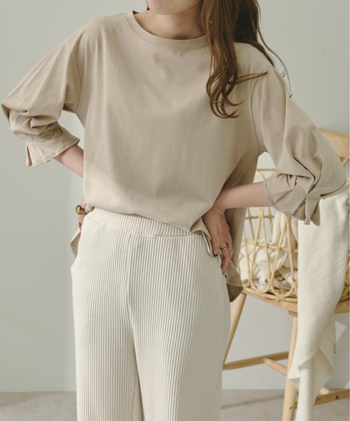 Ambre Neige(アンブルネージュ)の「タックスリーブTシャツ/【WEB/EC限定商品】(Tシャツ/カットソー・レディース・ブラック/グレー系その他/ナチュラル・FREE)」の3枚目の写真