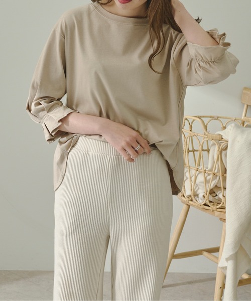 Ambre Neige(アンブルネージュ)の「タックスリーブTシャツ/【WEB/EC限定商品】(Tシャツ/カットソー・レディース・ブラック/グレー系その他/ナチュラル・FREE)」の9枚目の写真