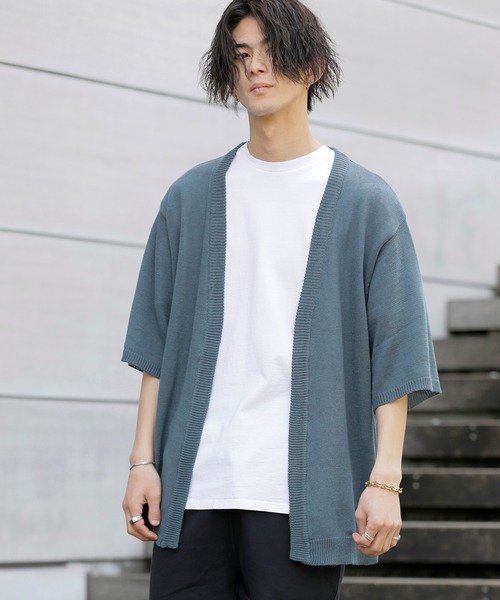 ADMIX/ATELIER SAB MEN（アドミックスアトリエサブメン）の「麻混サマーセーター ／ オーバーサイズ 半袖 着流し カーディガン（カーディガン/ボレロ・メンズ・グレイッシュベージュ/グレイッシュブルー/スモークピンク/ライトグレー・50/48）」の4枚目の写真
