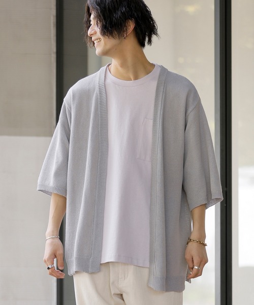 ADMIX/ATELIER SAB MEN（アドミックスアトリエサブメン）の「麻混サマーセーター ／ オーバーサイズ 半袖 着流し カーディガン（カーディガン/ボレロ・メンズ・グレイッシュベージュ/グレイッシュブルー/スモークピンク/ライトグレー・50/48）」の2枚目の写真