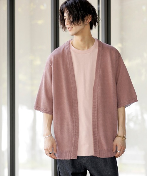 ADMIX/ATELIER SAB MEN（アドミックスアトリエサブメン）の「麻混サマーセーター ／ オーバーサイズ 半袖 着流し カーディガン（カーディガン/ボレロ・メンズ・グレイッシュベージュ/グレイッシュブルー/スモークピンク/ライトグレー・50/48）」の10枚目の写真