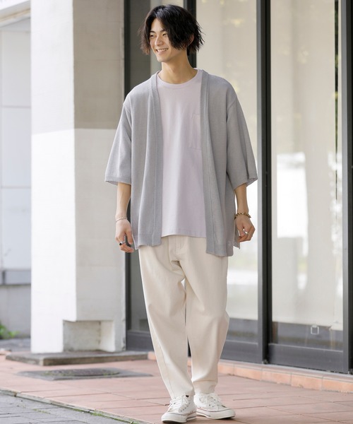 ADMIX/ATELIER SAB MEN（アドミックスアトリエサブメン）の「麻混サマーセーター ／ オーバーサイズ 半袖 着流し カーディガン（カーディガン/ボレロ・メンズ・グレイッシュベージュ/グレイッシュブルー/スモークピンク/ライトグレー・50/48）」の13枚目の写真