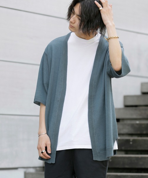 ADMIX/ATELIER SAB MEN（アドミックスアトリエサブメン）の「麻混サマーセーター ／ オーバーサイズ 半袖 着流し カーディガン（カーディガン/ボレロ・メンズ・グレイッシュベージュ/グレイッシュブルー/スモークピンク/ライトグレー・50/48）」の14枚目の写真