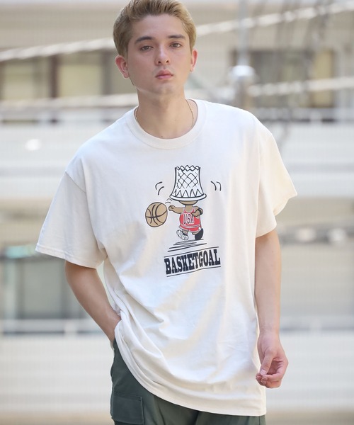 バスケットゴール O K オーケー トップス Tシャツ キャラクターtシャツ 半袖tシャツ Tシャツ カットソー O K オーケー のファッション 半袖 半袖