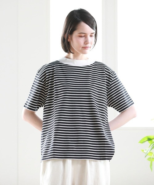 Pao de lo（パオデロ）の「【VOYAGE】コンパクトスーピマボーダーカットソー（Tシャツ/カットソー・レディース・アイボリー/ブラック系その他/ダークネイビー・9号）」の3枚目の写真