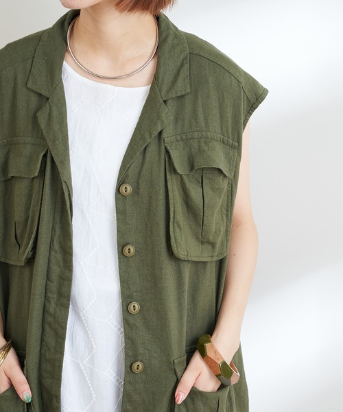 CIAOPANIC TYPY（チャオパニックティピー）の「リネンレーヨンミリタリーベスト（ベスト・レディース・カーキ・ONE SIZE）」の2枚目の写真