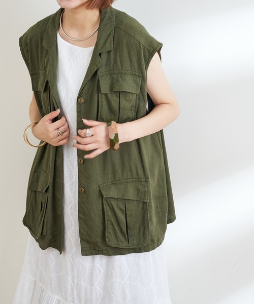 CIAOPANIC TYPY（チャオパニックティピー）の「リネンレーヨンミリタリーベスト（ベスト・レディース・カーキ・ONE SIZE）」の3枚目の写真