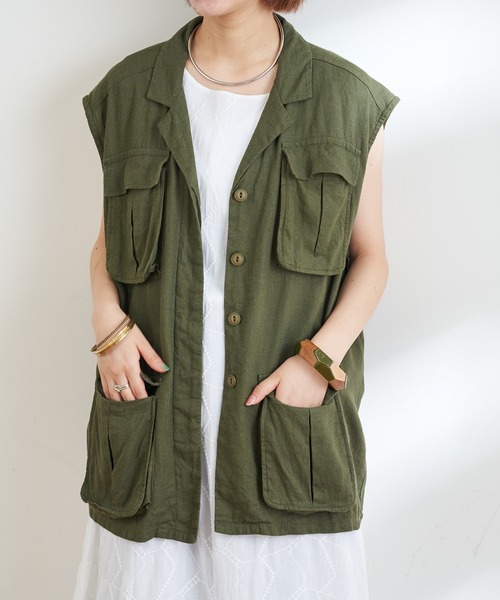CIAOPANIC TYPY（チャオパニックティピー）の「リネンレーヨンミリタリーベスト（ベスト・レディース・カーキ・ONE SIZE）」の5枚目の写真